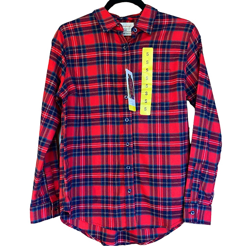 🆕 WEATHERPROOF VINTAGE  | RED & BLUE PLAID FLANNEL BUTTON DOWN SHIRT  SZ S